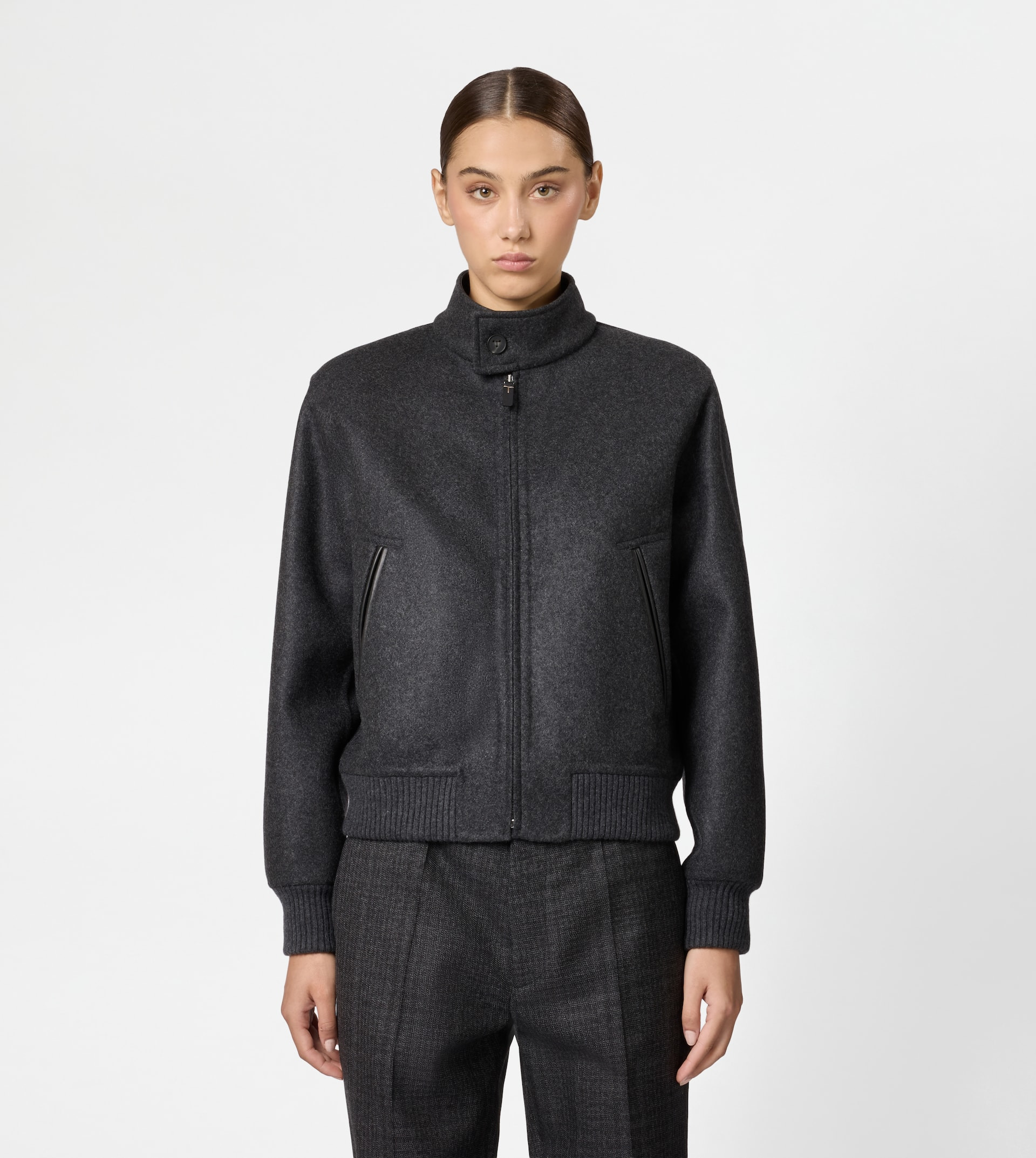 BOMBER JACKET IN DOUBLE CASHMERE - GREY - 2