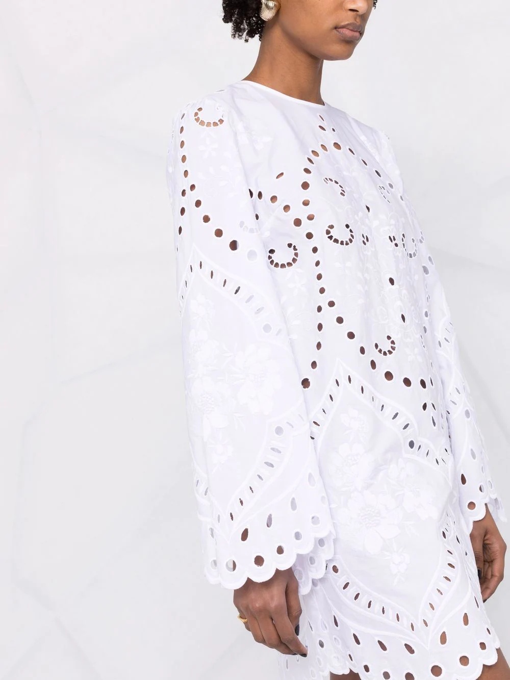 embroidered-design long-sleeve dress - 5