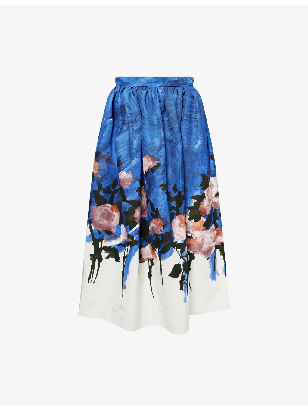 Floral Pleated Cotton-Blend Midi Skirt - 1