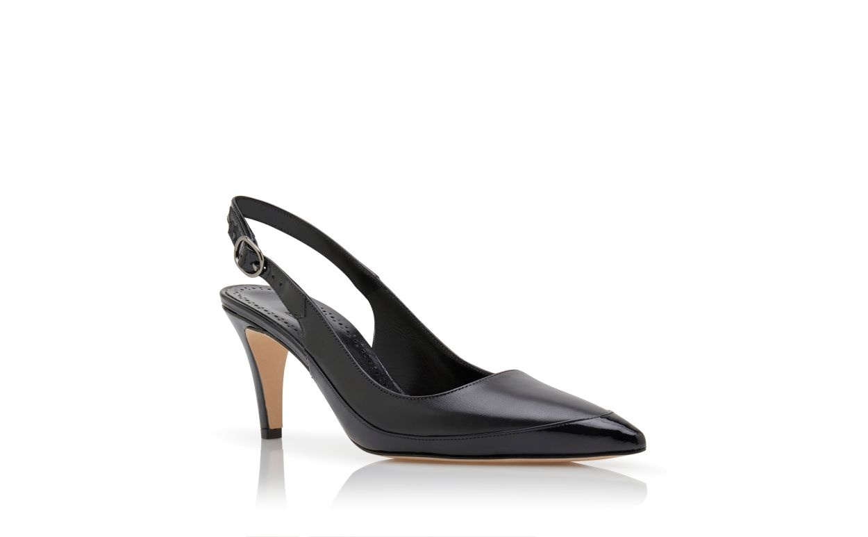 Black Nappa Leather Slingback Pumps - 3