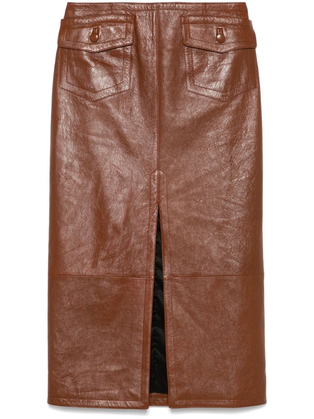 front-slit leather midi skirt - 1