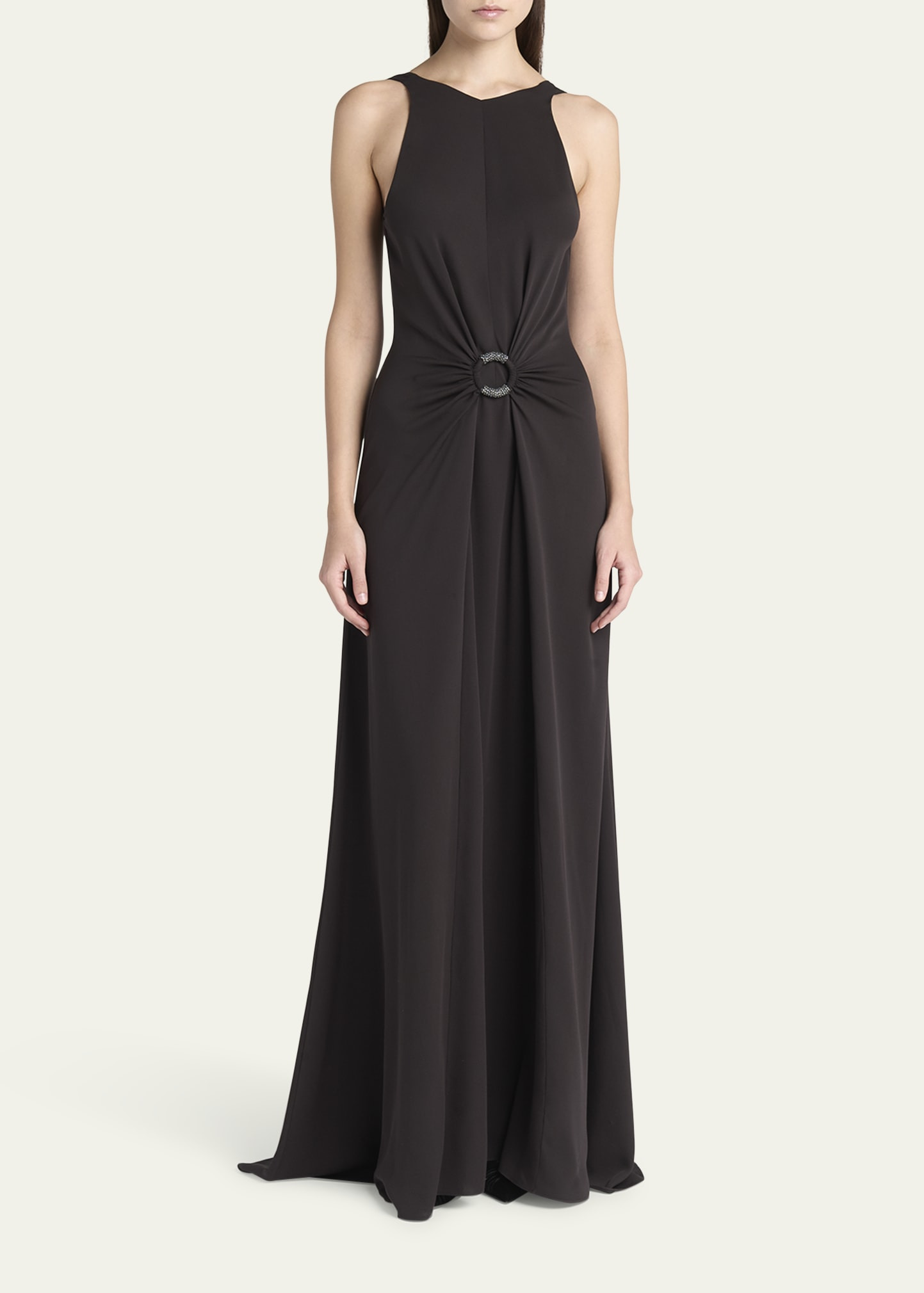 Beaded-Ring Silk Georgette Backless Gown - 2