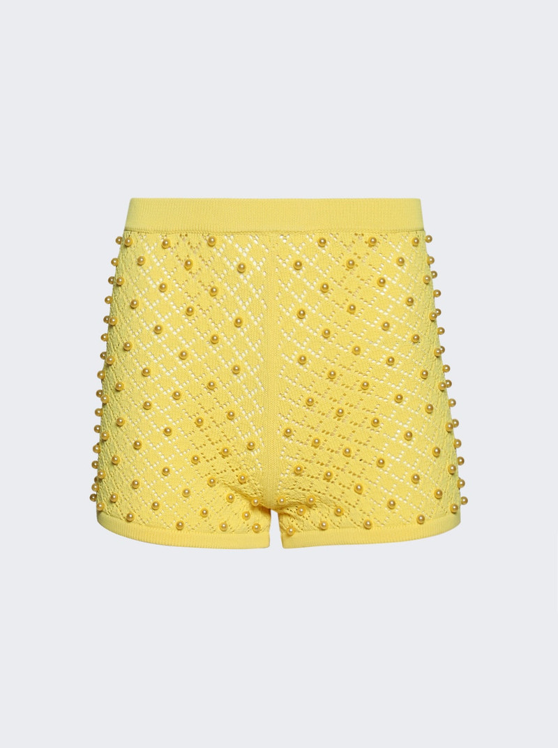 Allover Pearl Detail Knit Shorts Yellow 1
