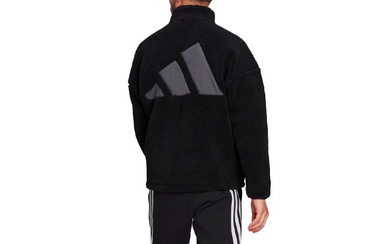 adidas Contrast Color Stitching Sports Stand Collar Logo Jacket Black HI1184 - 2