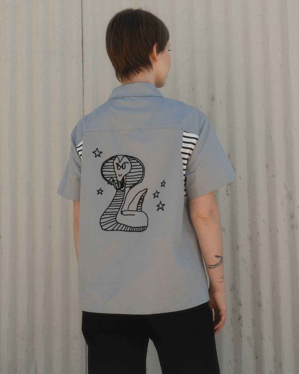 Cobra Flocked Bowling Shirt - Stone - 7