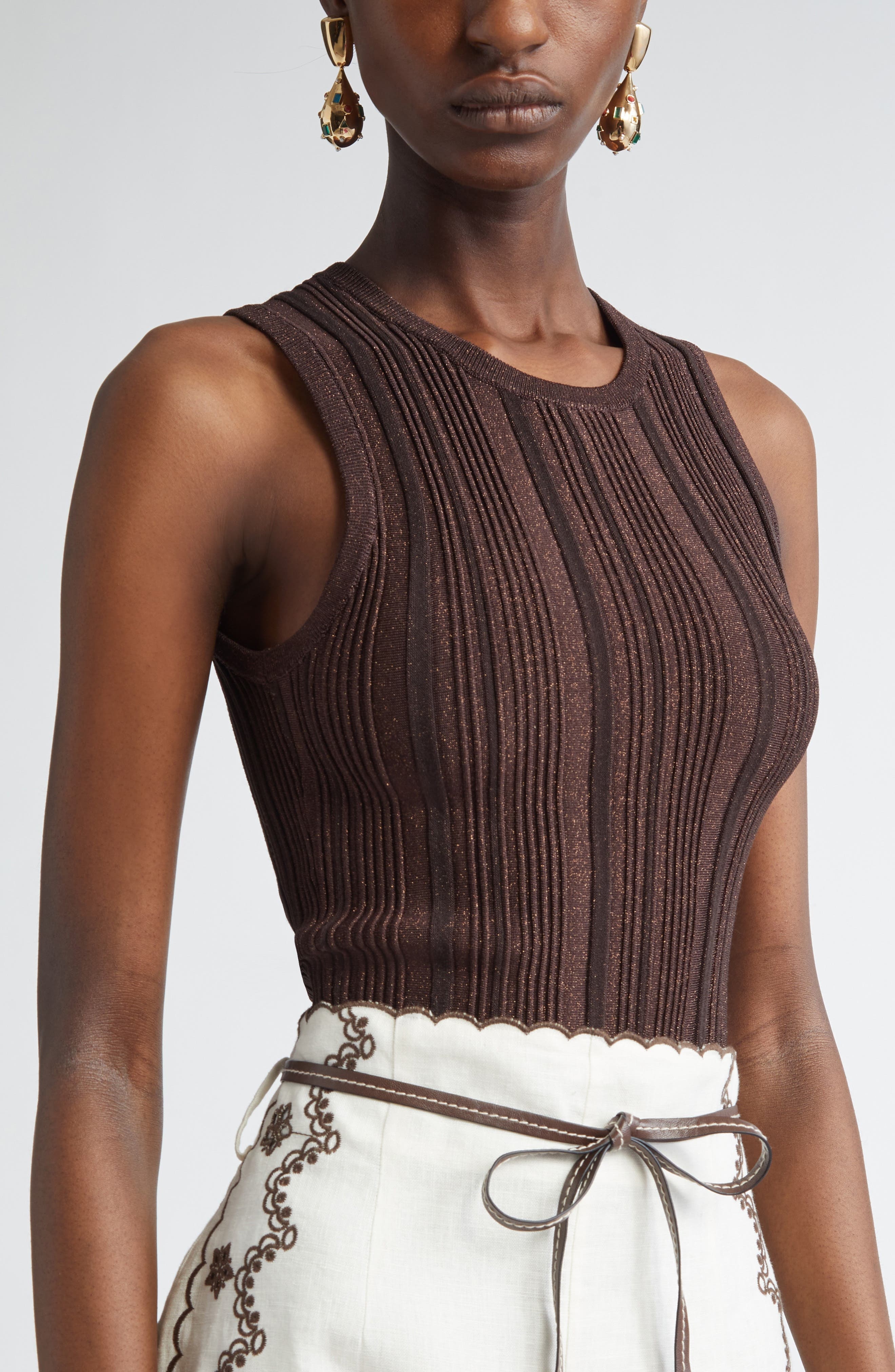 Zimmermann Lucky Metallic Rib Tank in Metallic Chocolate at Nordstrom - 5