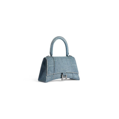 BALENCIAGA Women's Hourglass Small Handbag Girly Allover Denim in Light Blue outlook