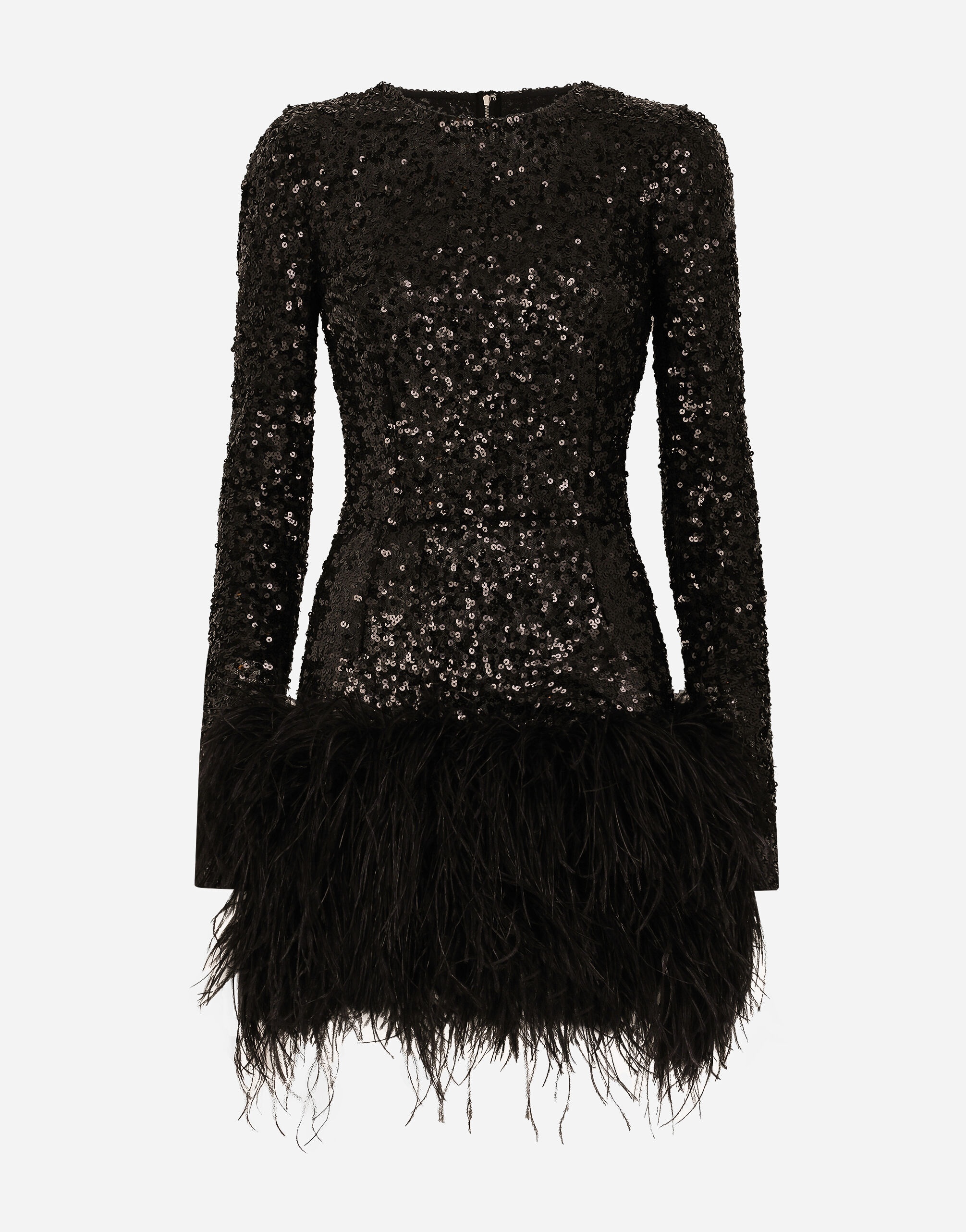 Short sequined dress with feather trim - 1