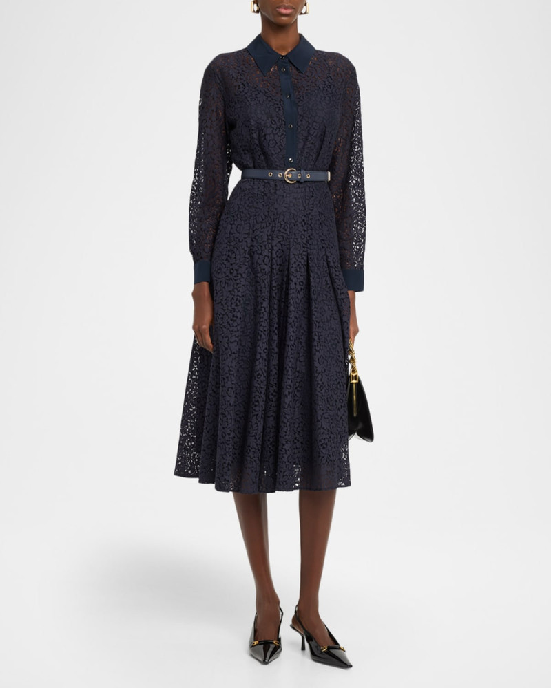 Pleated Floral Lace Midi Shirtdress 4