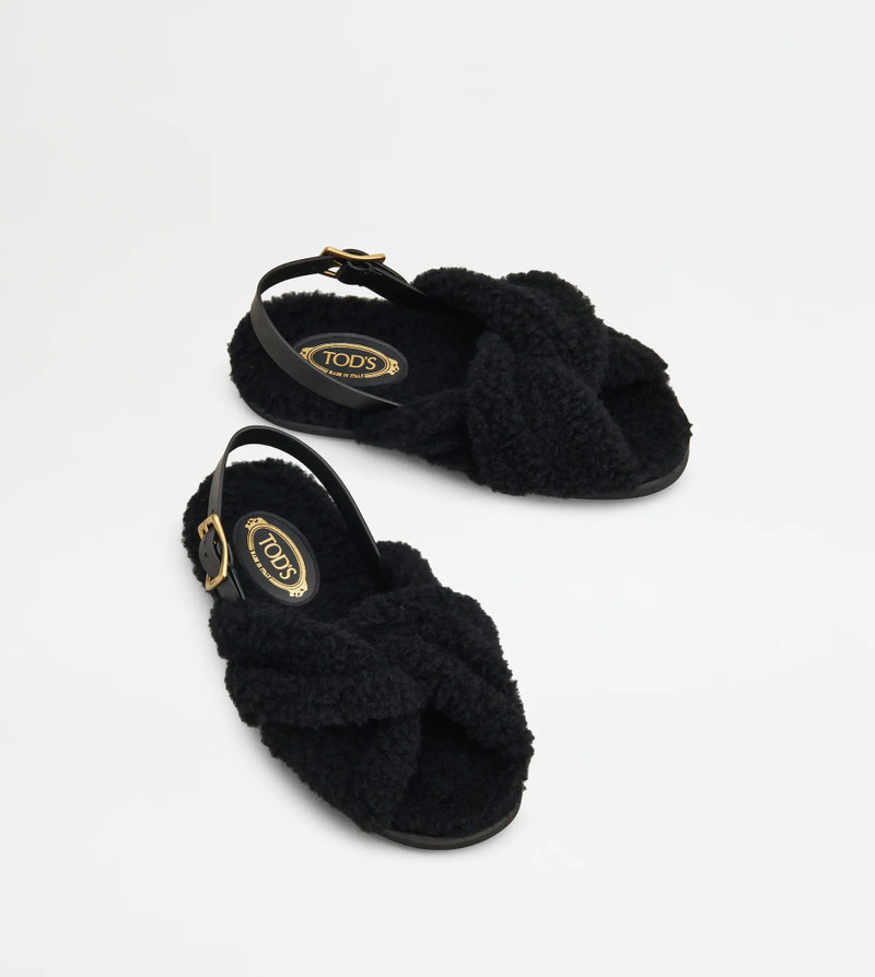 Tod's SANDALS IN LEATHER AND WOOL - BLACK outlook