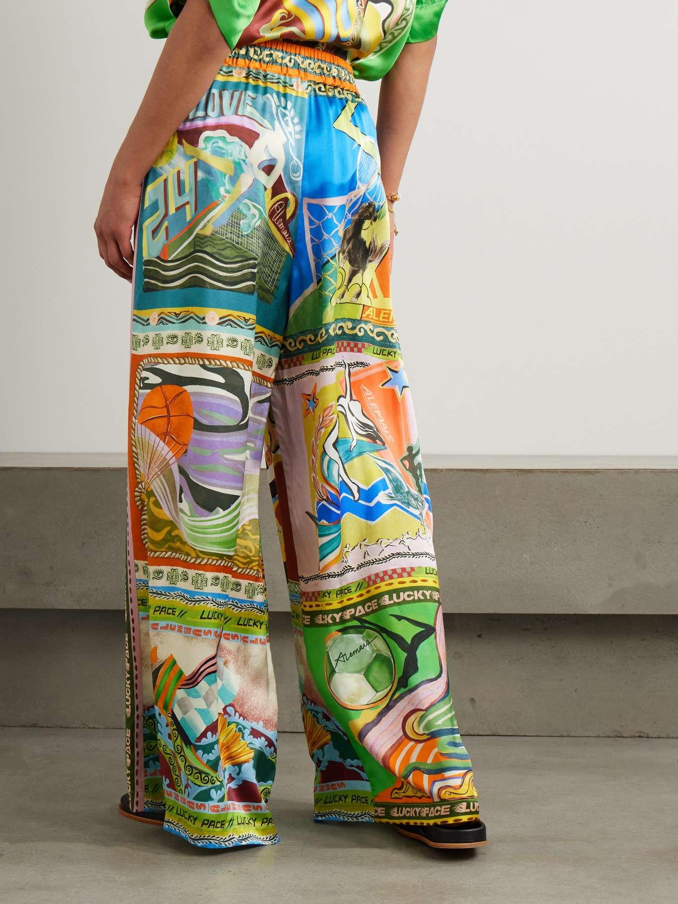 Lucky Pace printed silk-satin wide-leg pants Green - 4