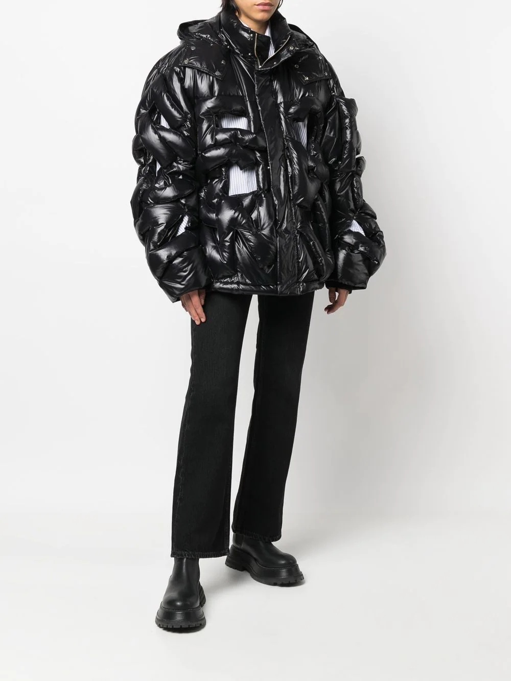 logo-lettering puffer jacket - 3