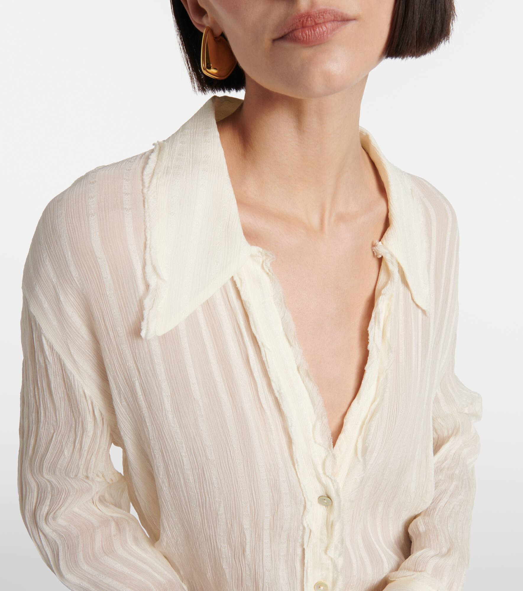 Ruffled striped semi-sheer shirt - 4