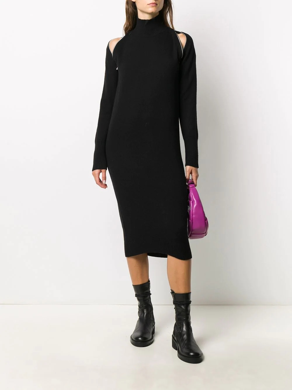 zip reveal roll neck knit dress - 2