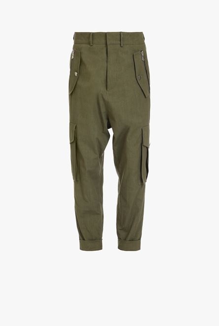 Khaki cotton cargo pants - 1
