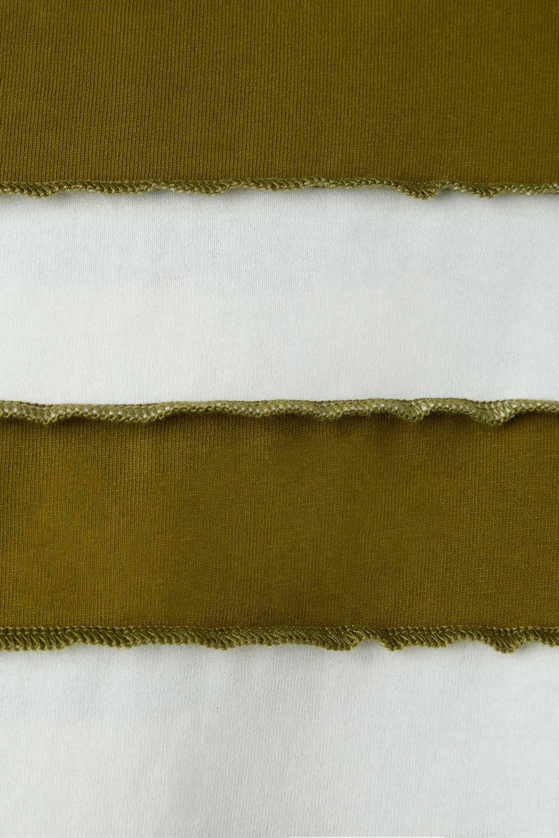 OVER T-SHIRT W/ CUTS / green & white stripes 6