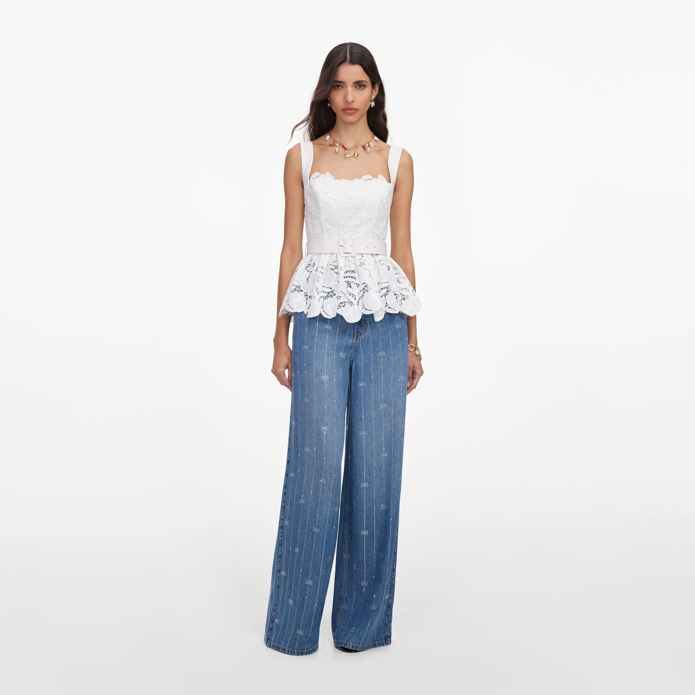 White Lace Peplum Top - 1