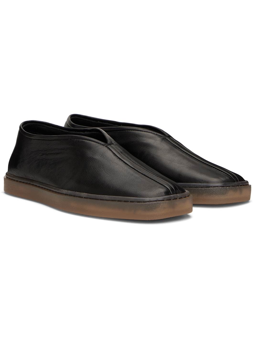 Black Linoleum Piped Loafers - 4