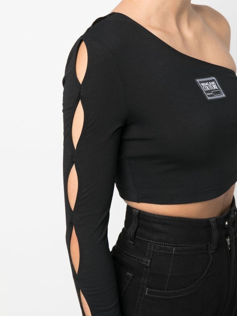 logo-patch one-shoulder cropped top - 5