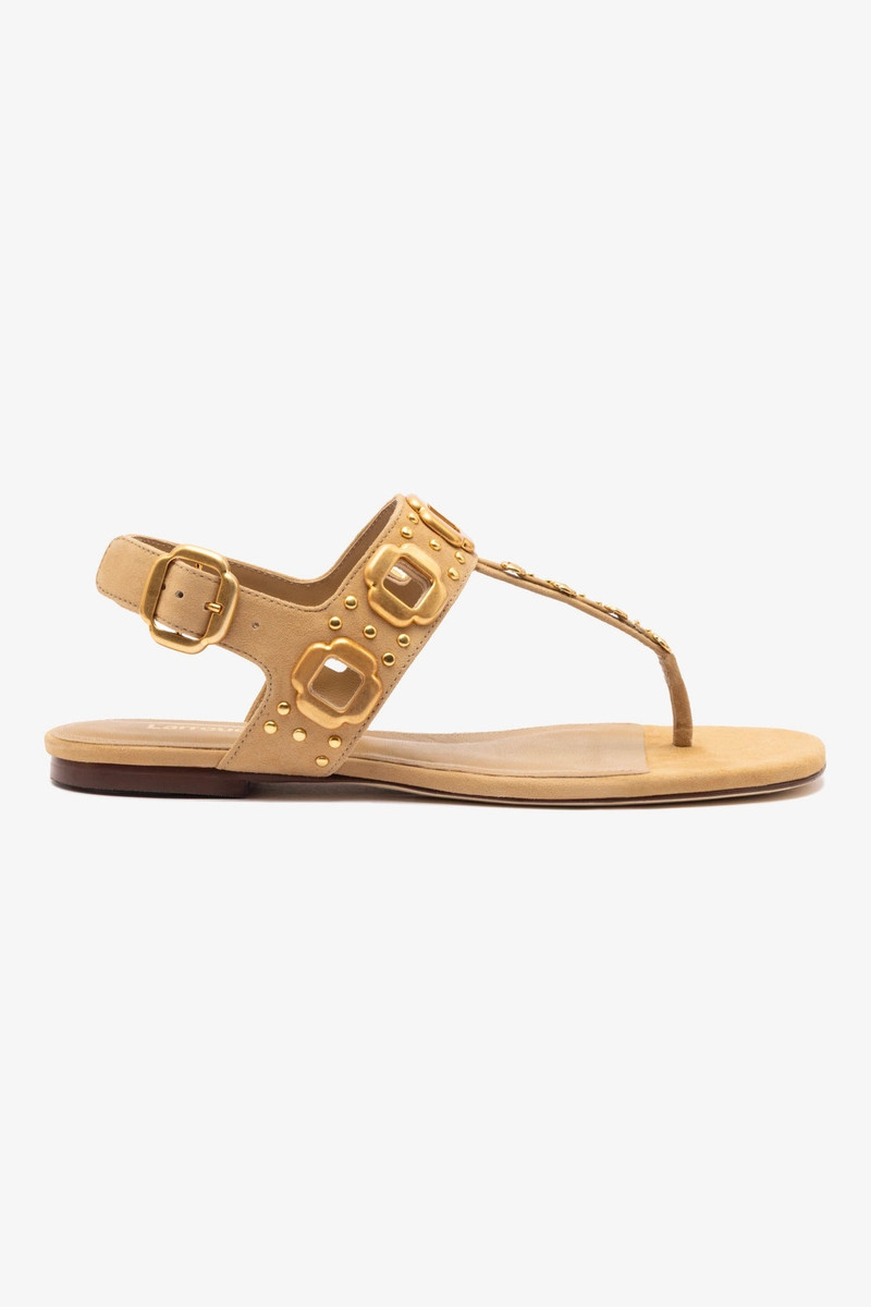 Milan Studs Thong Sandal In Peanut Suede 1