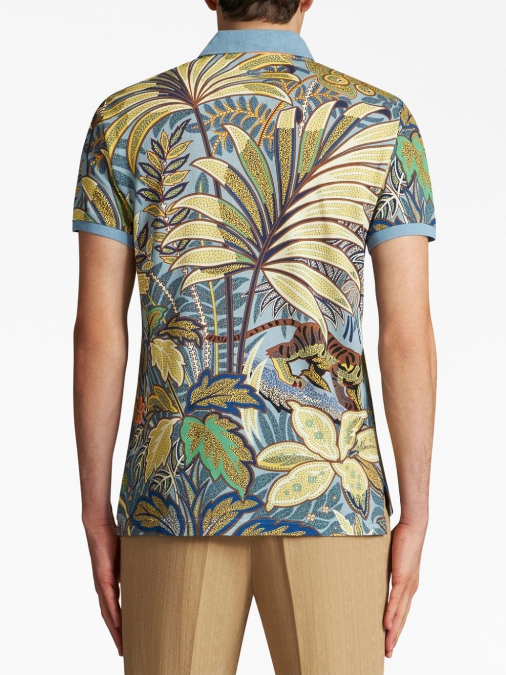 peacock-print cotton polo shirt - 3