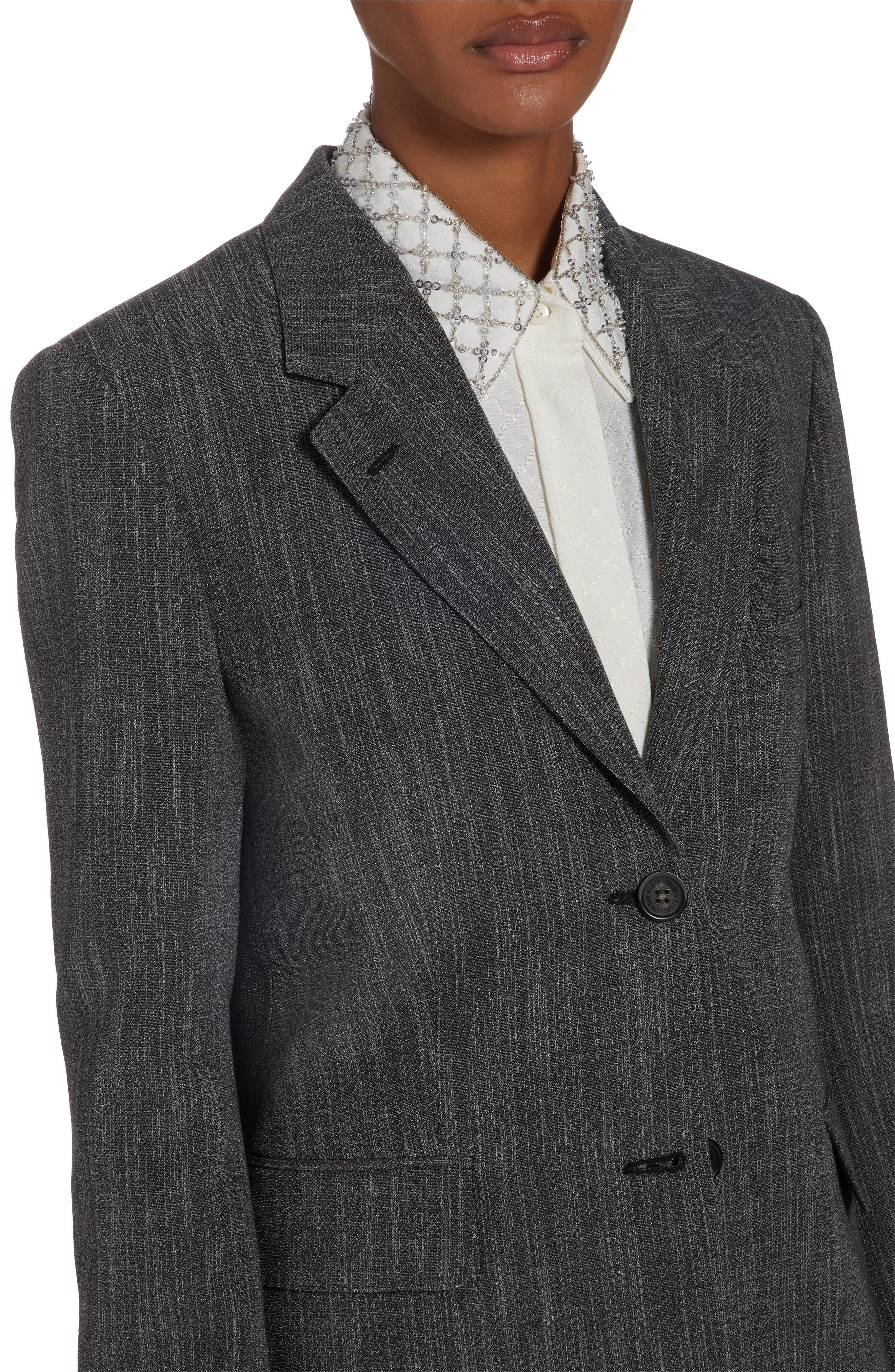 Golden Goose Single Breasted Mélange Virgin Wool Blend Blazer in Grey/White at Nordstrom - 5