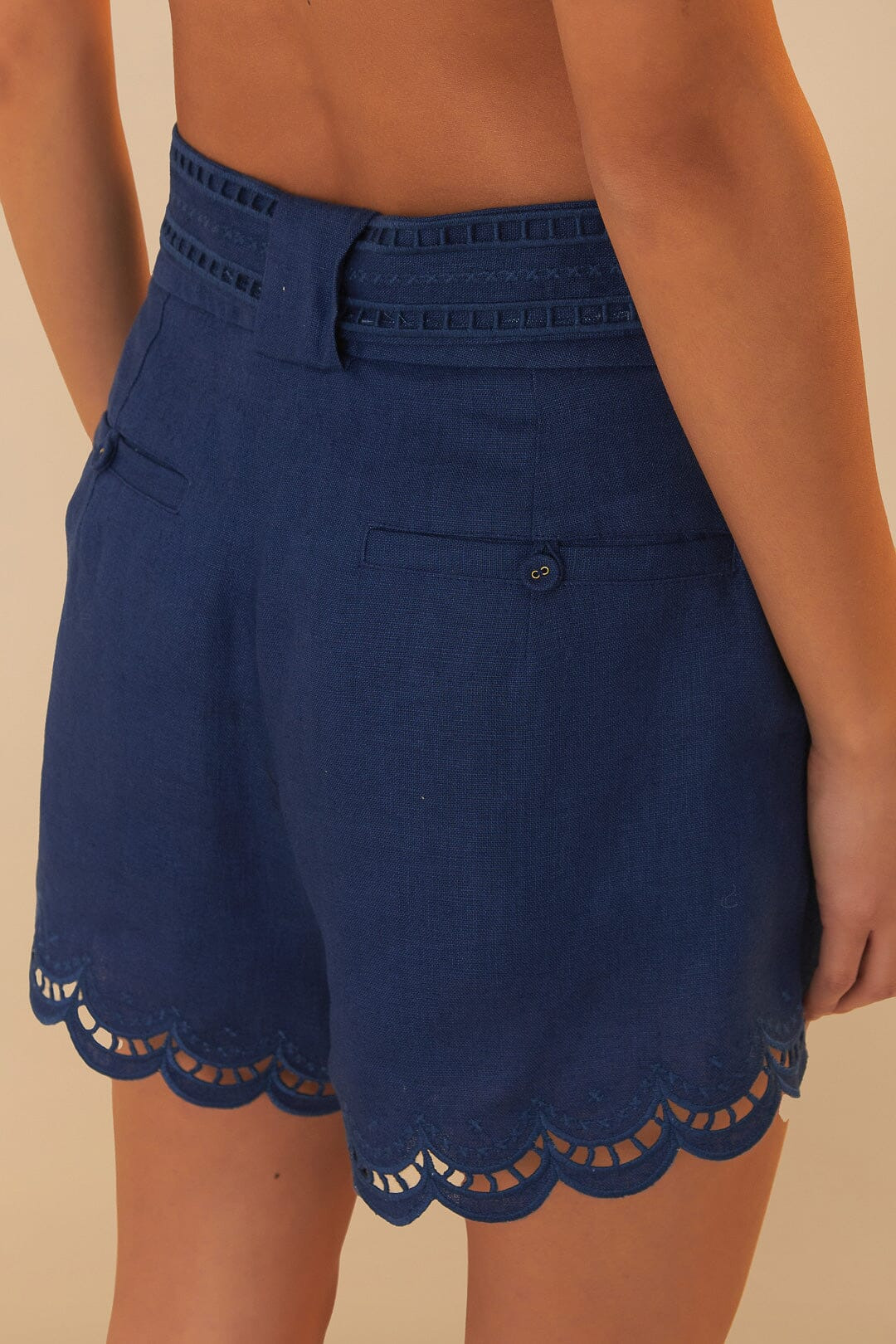 Navy Blue Richelieu Belted Euroflax™ Premium Linen Shorts - 3