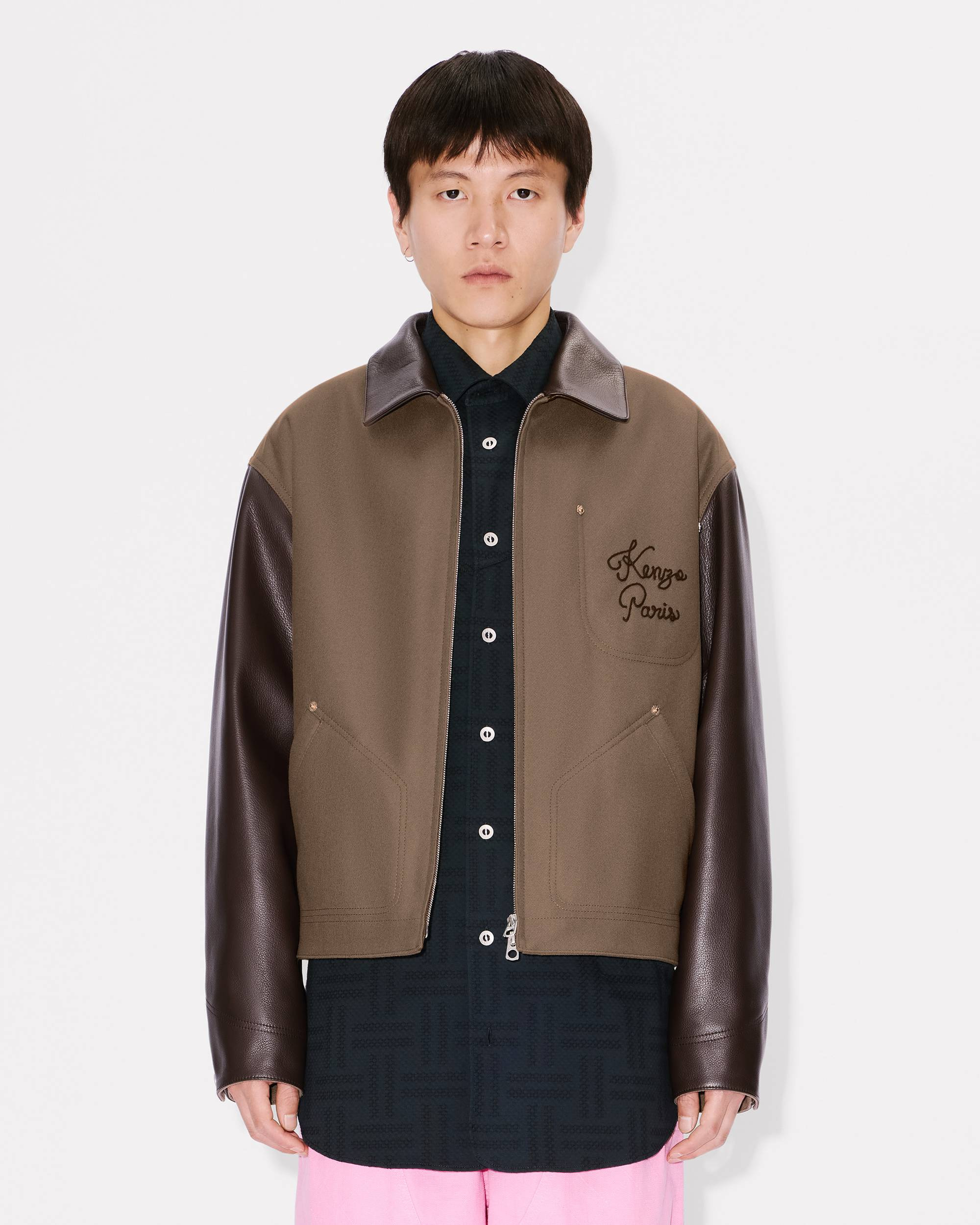 'KENZO Paris Chainstitch' genderless blouson in wool and leather - 11