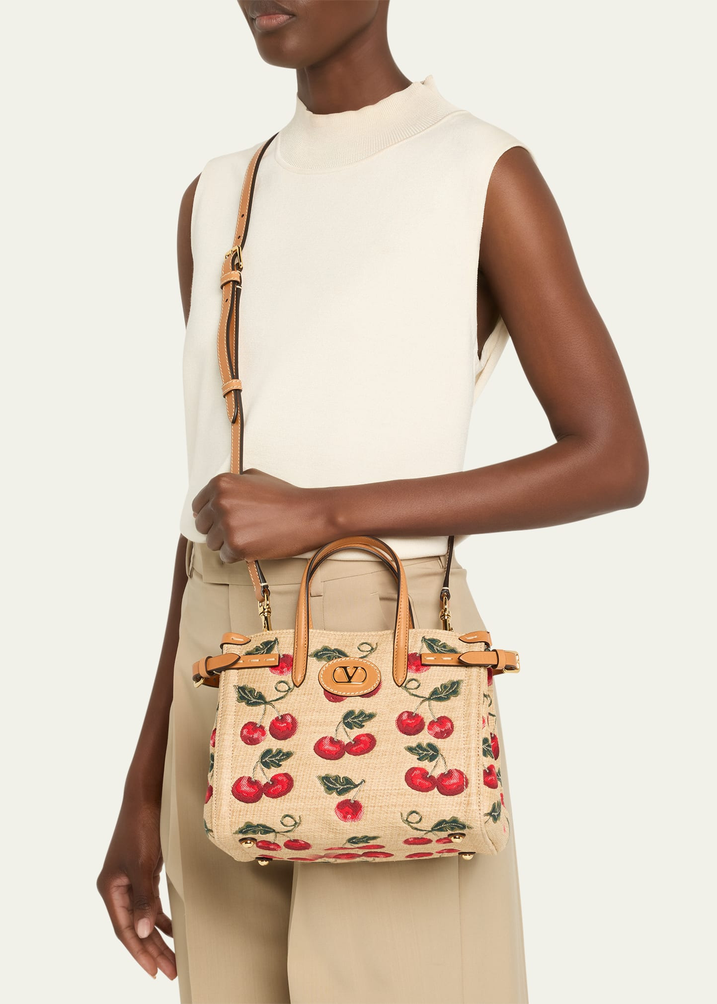 Antibes Small Raffia Cherry Jacquard Tote Bag - 2