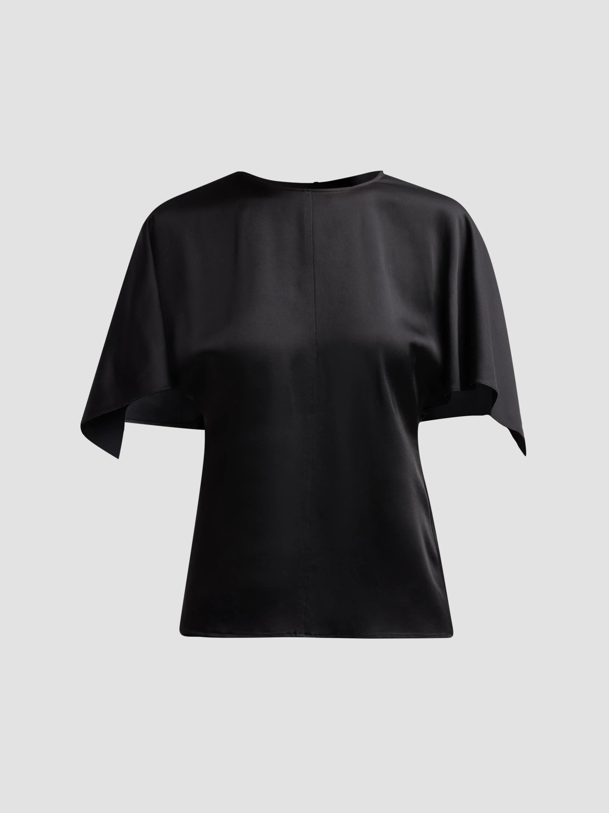 Women's Handkerchief Satin Short-Sleeve Top - Black - 1