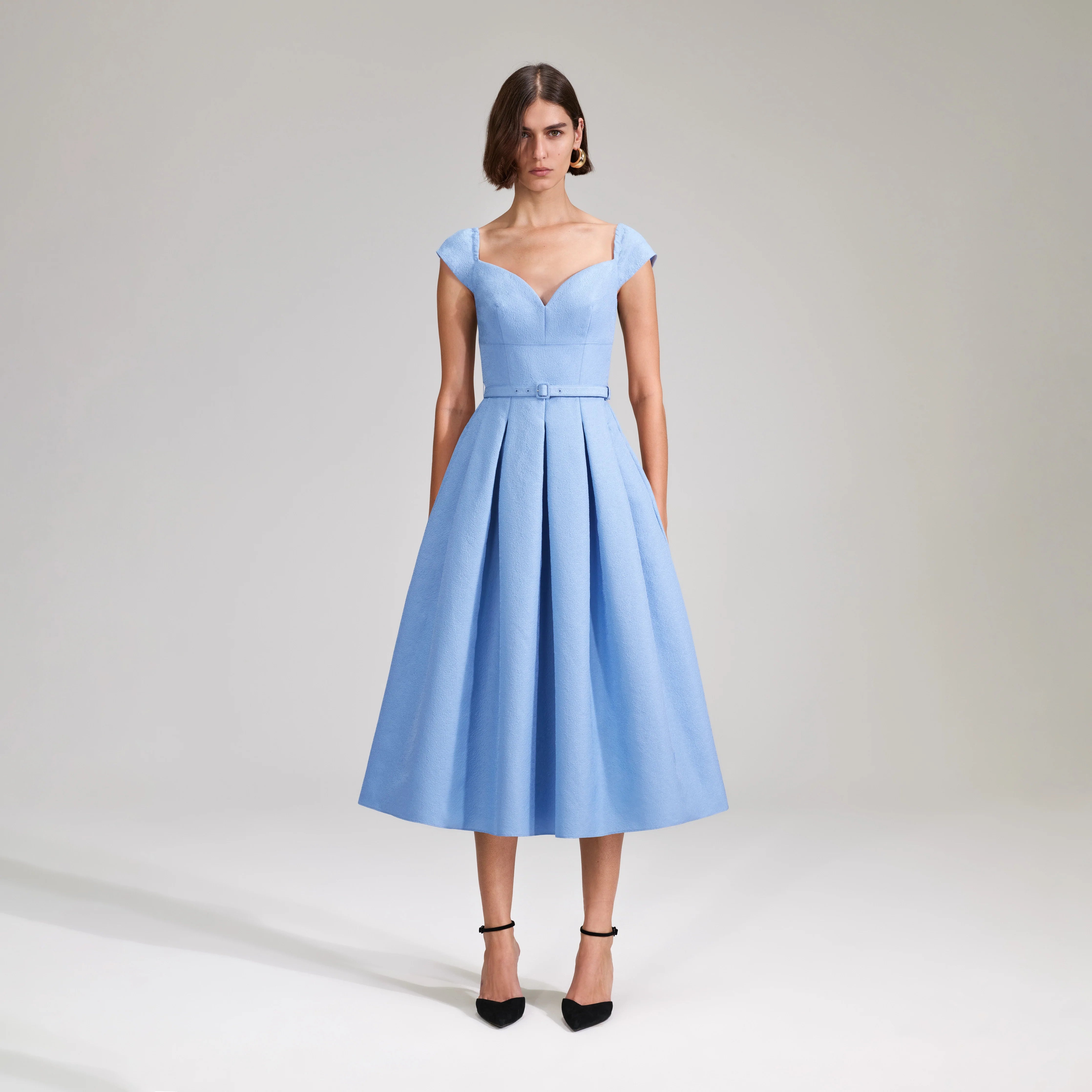 Blue Taffeta Midi Dress - 1