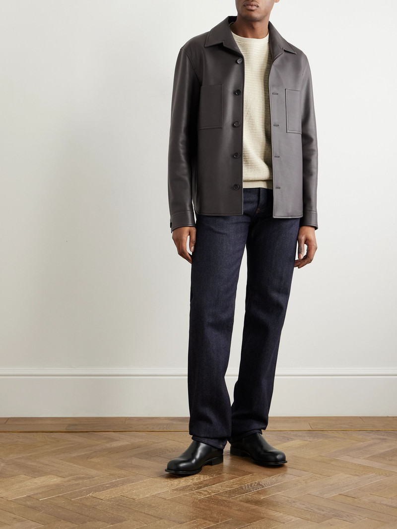 Loro Piana Evandro Full Grain Leather Overshirt Brown outlook