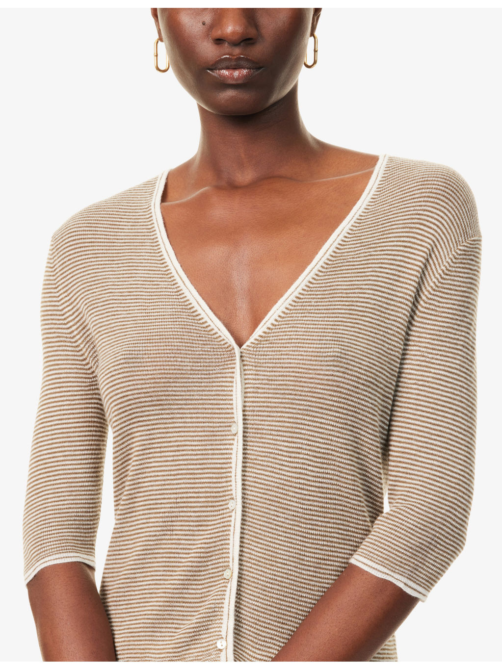 Striped Short-Sleeves Cashmere And Silk Cardigan - 5