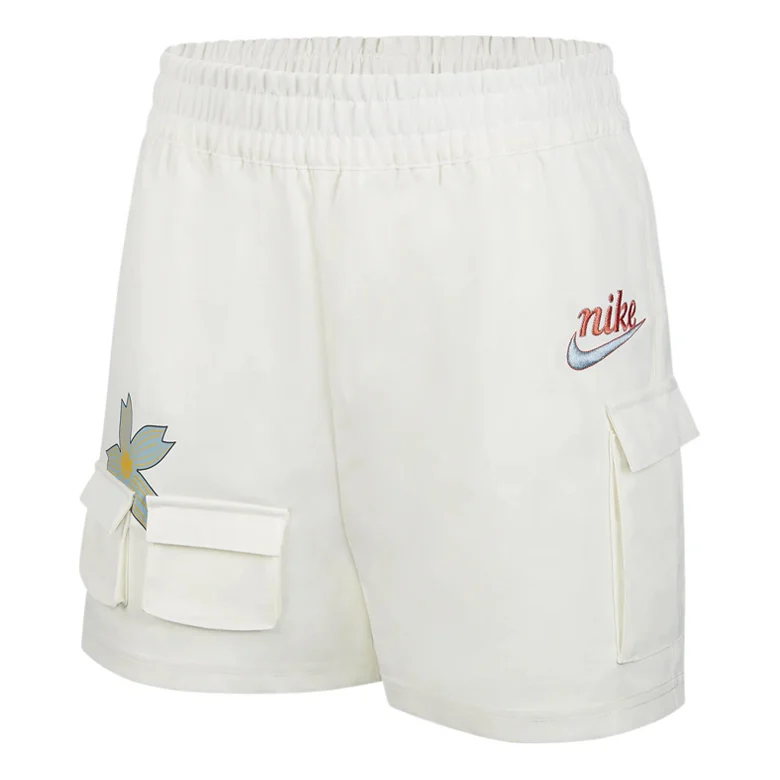 (WMNS) Nike Sportswear Solid Color Logo Flowers Big Pocket Woven Casual Shorts White DV3205-133 - 1