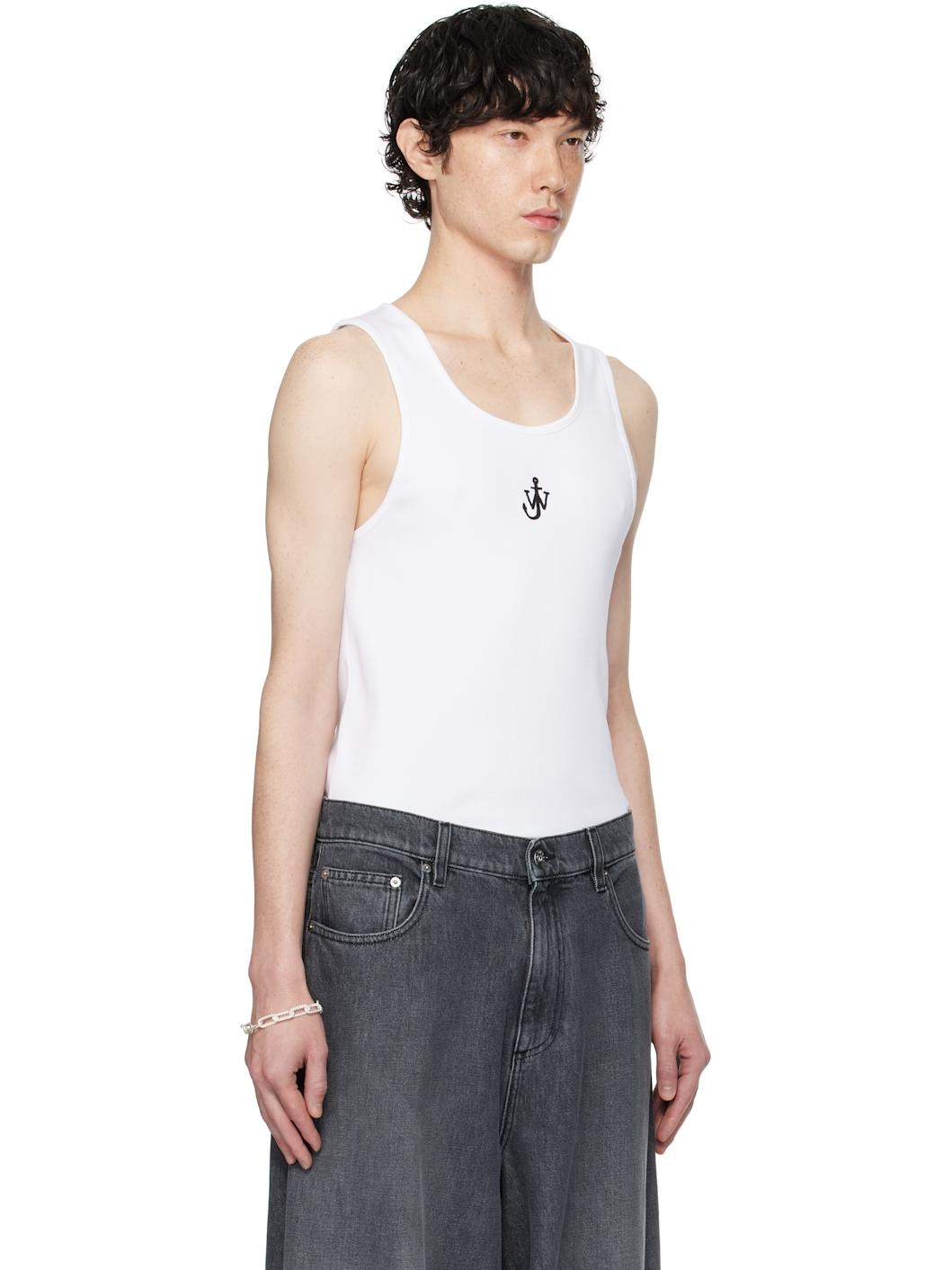 White Anchor Logo Embroidery Tank Top - 2