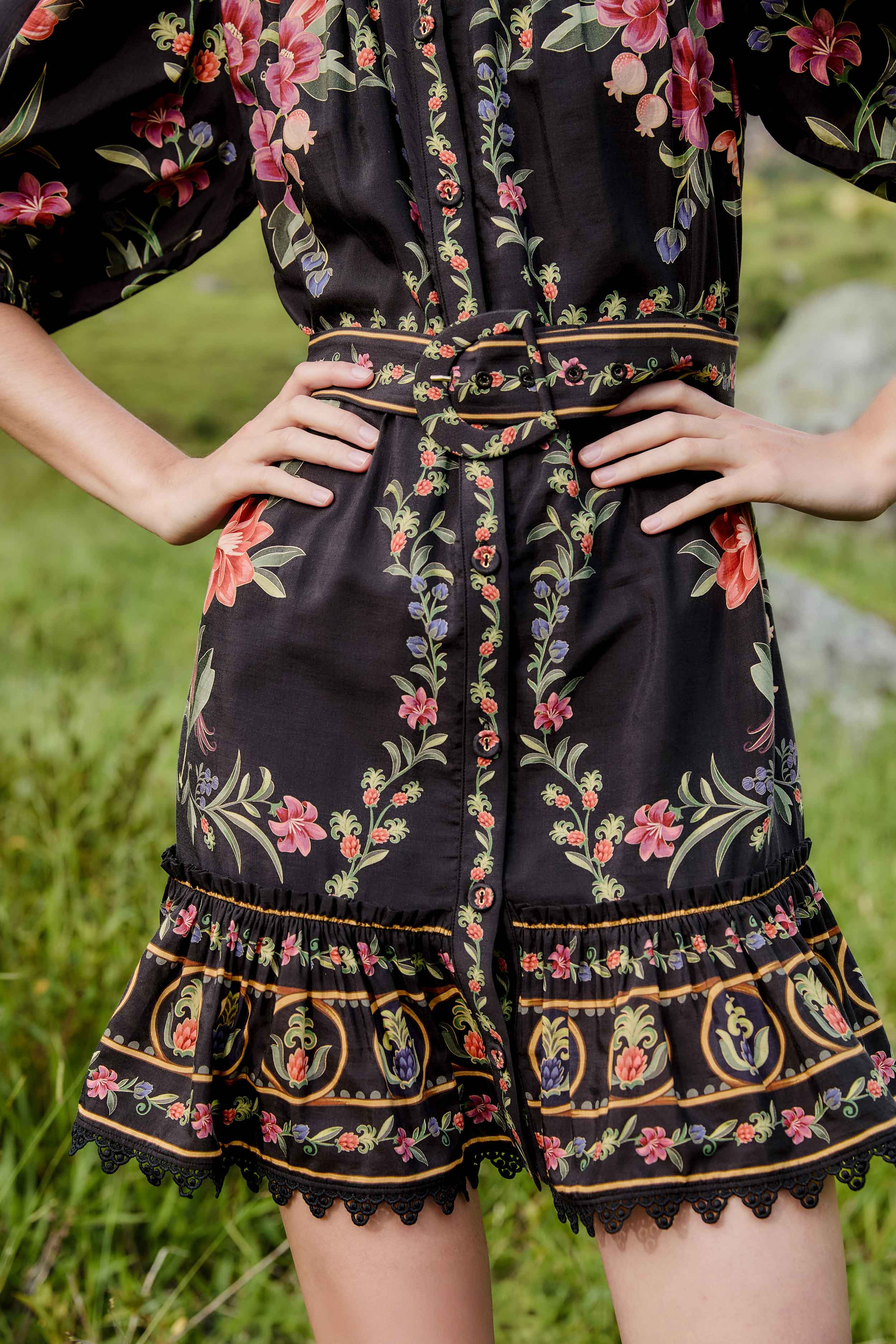 Black Belle Garden Lace Belted Mini Dress - 3
