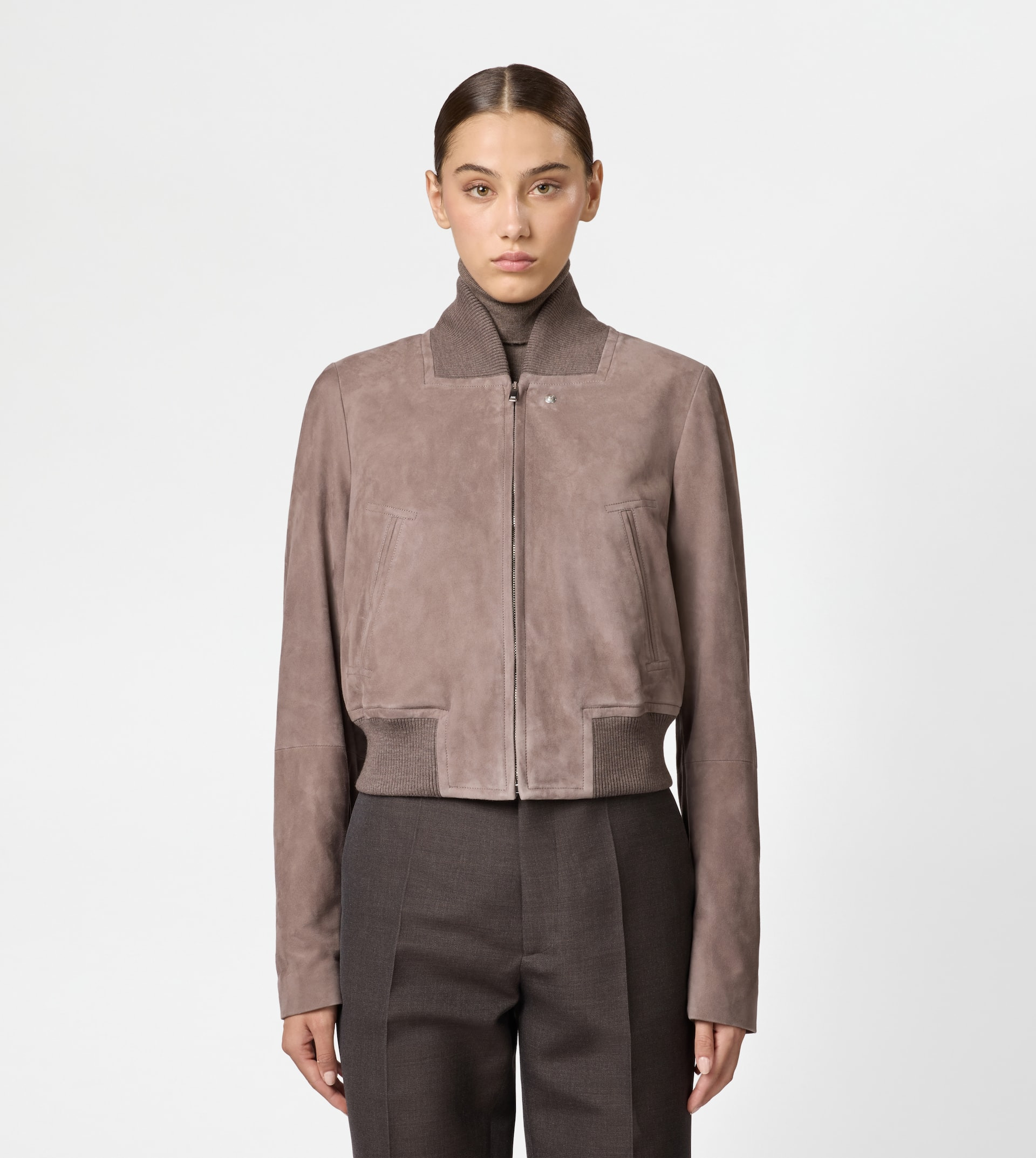 BOMBER JACKET IN PASHMY SUEDE - BROWN - 4