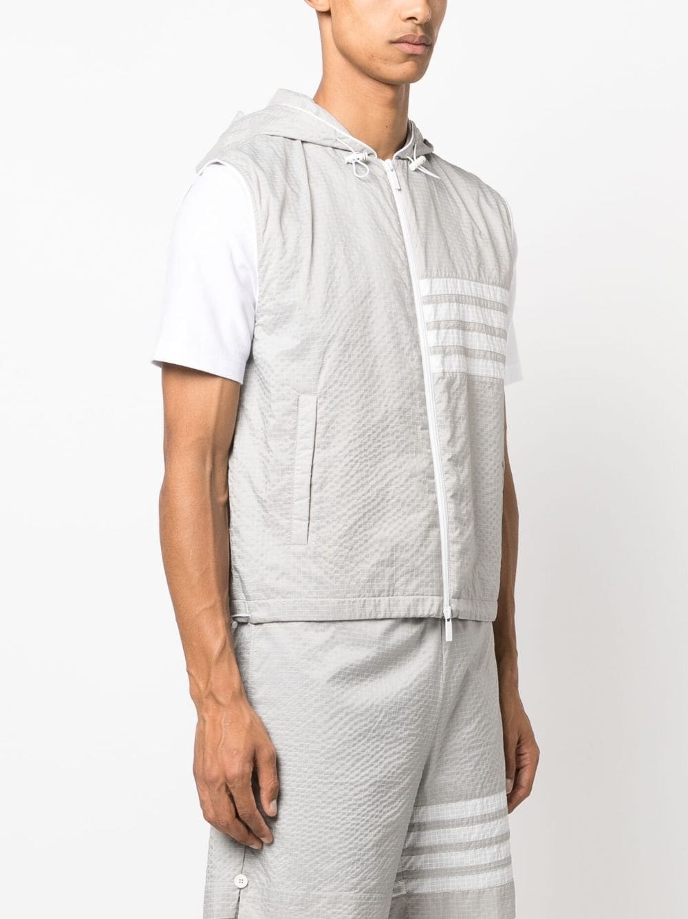 4-Bar stripe ripstop hooded gilet - 3