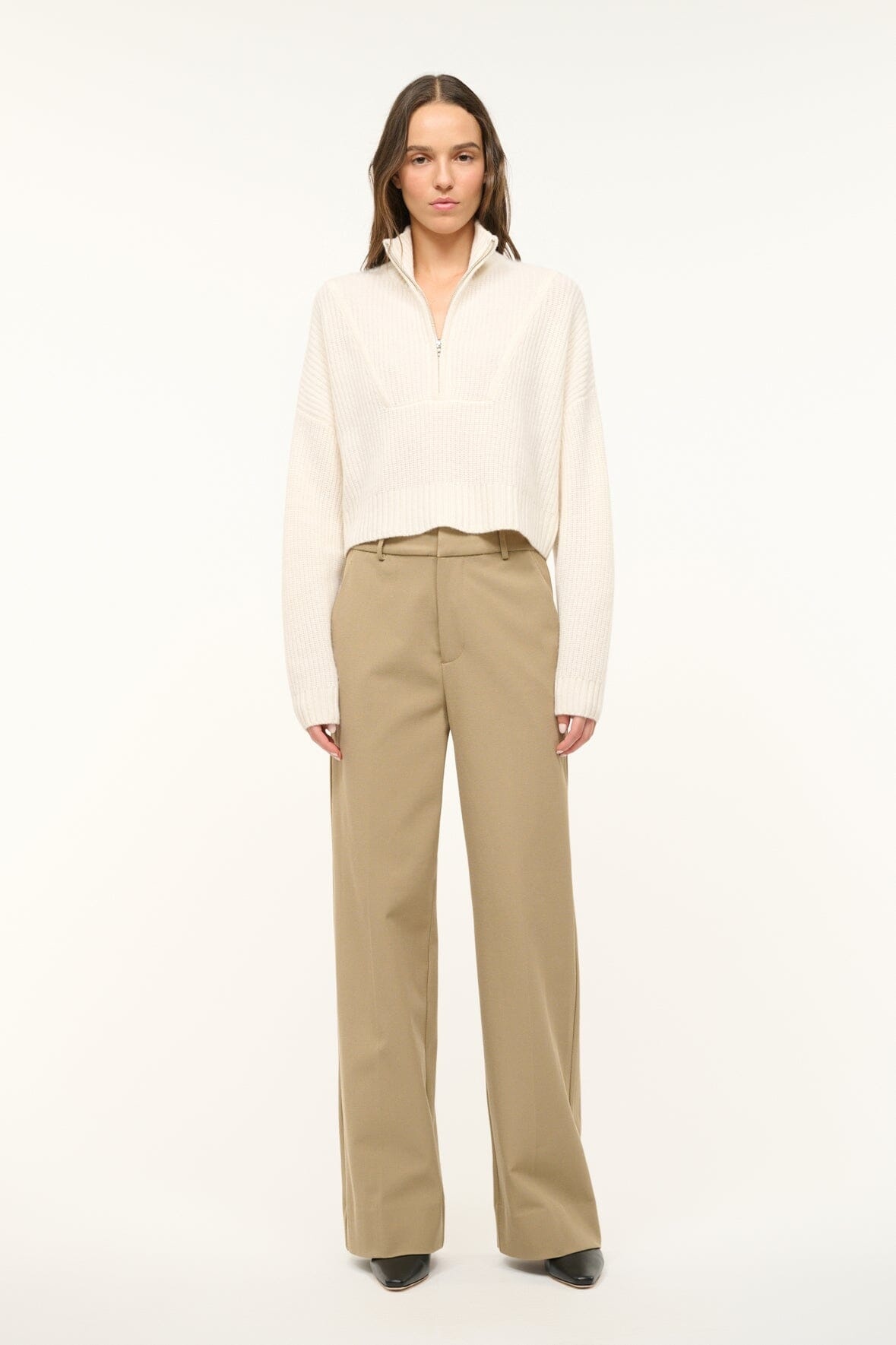 STAUD CASHMERE CROPPED HAMPTON SWEATER IVORY - 3