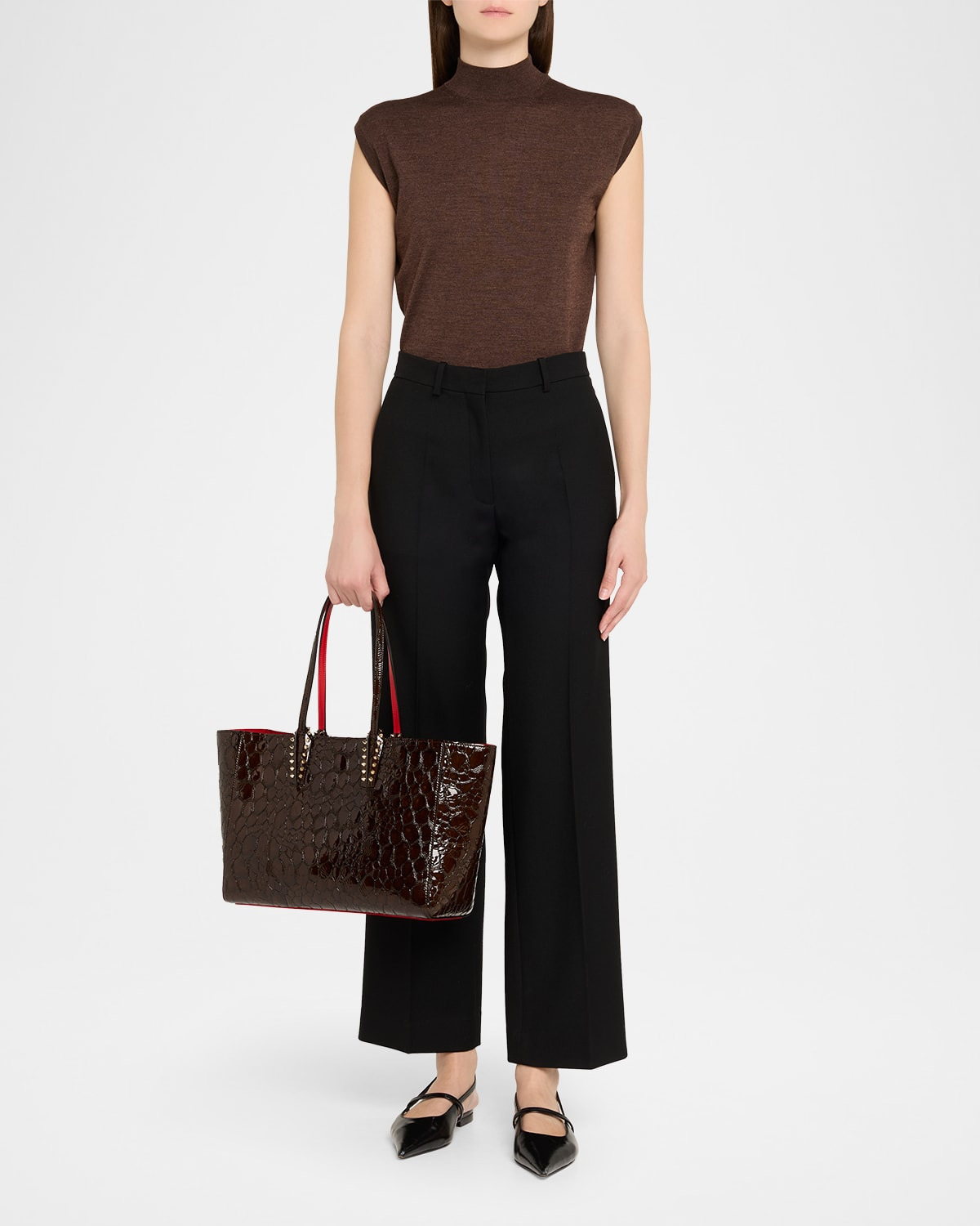 Cabata Small Tote Bag in Glossy Croc-Embossed Leather - 6