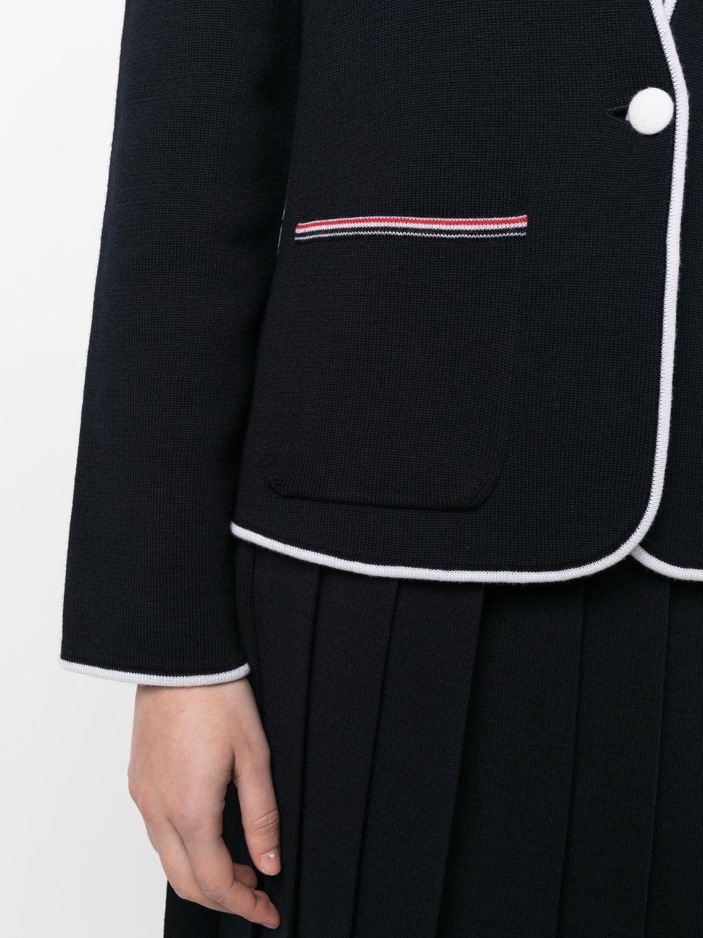 contrasting-trim collarless jacket - 5