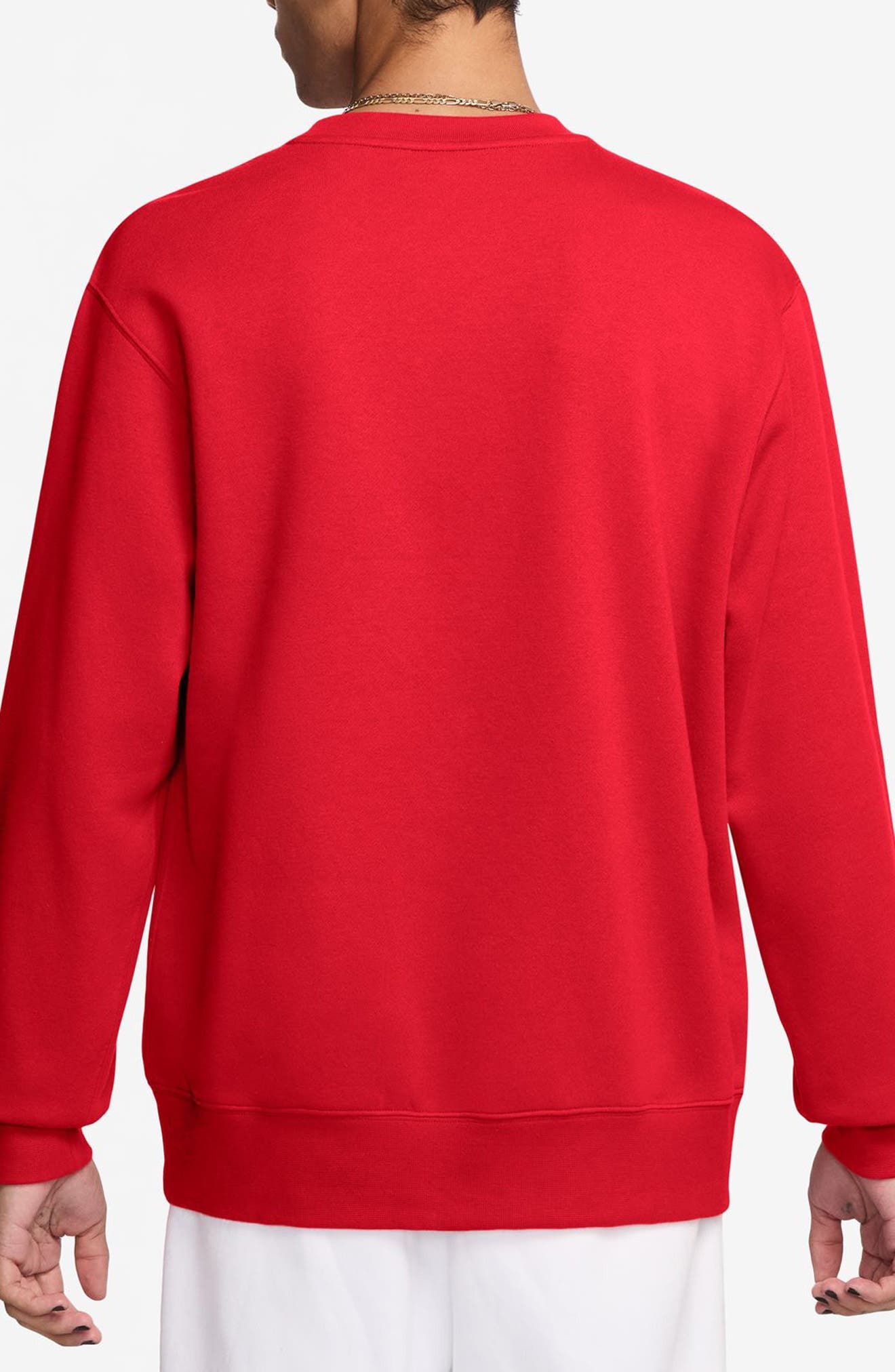 Nike Club Brushed Fleece Crewneck Sweatshirt in University Red/White at Nordstrom - 2