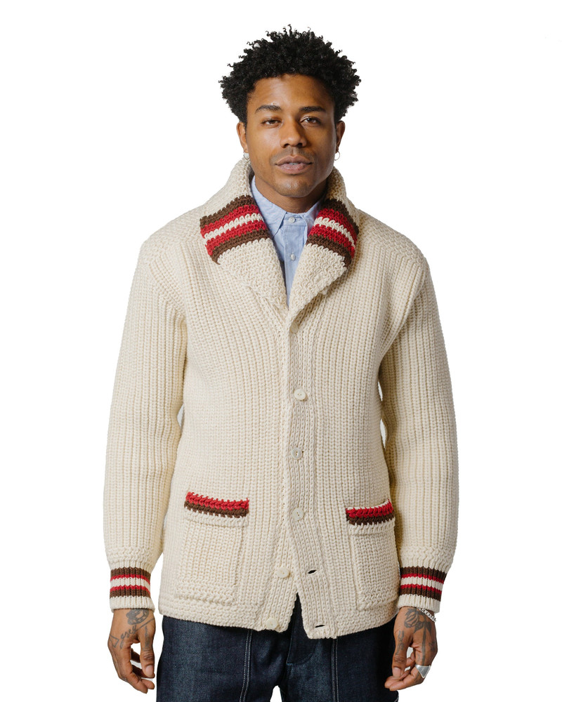 The Real McCoys MC24111 Striped Shawl Collar Cardigan Ecru outlook