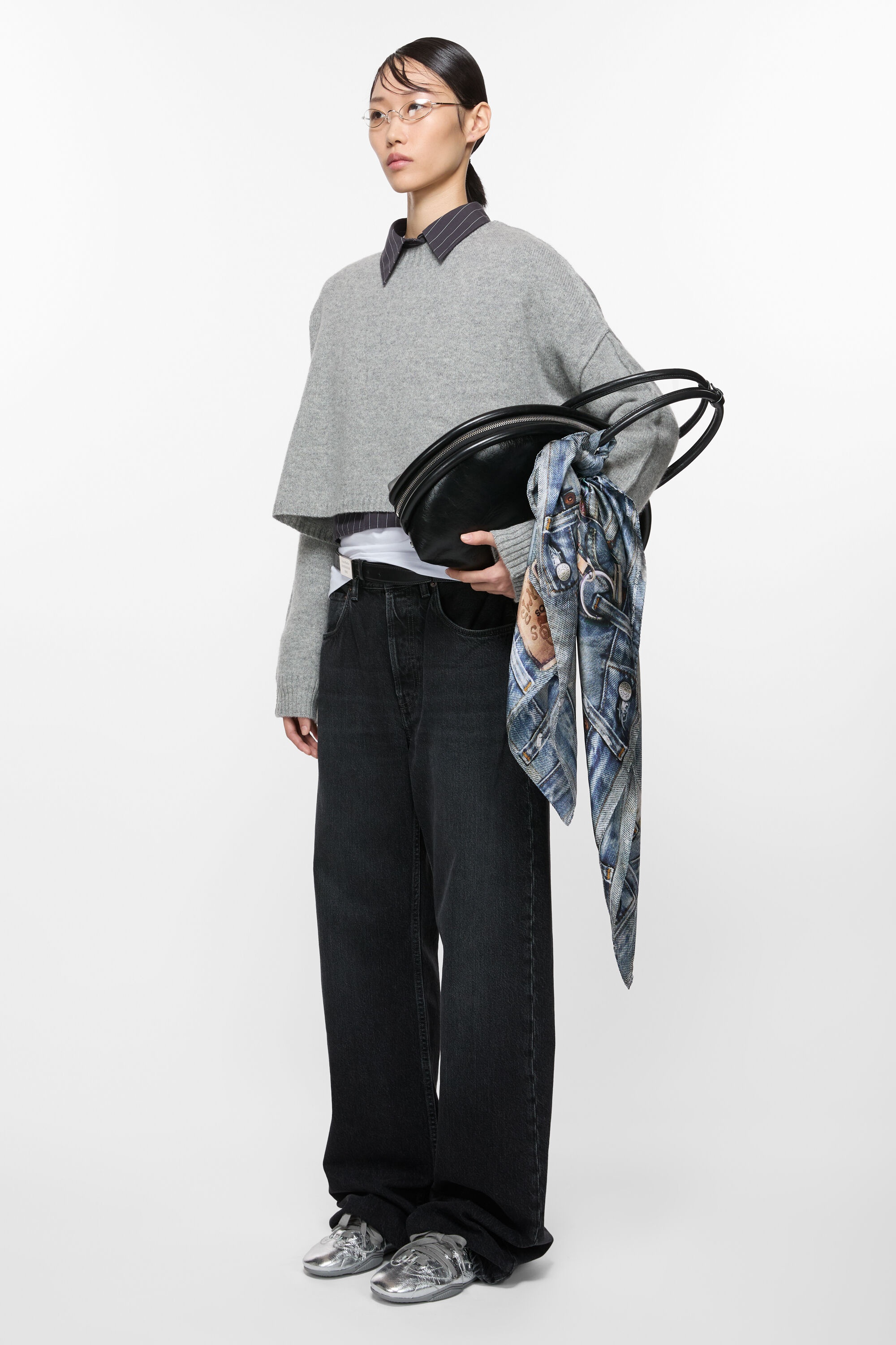 Printed silk scarf - Denim blue - 2