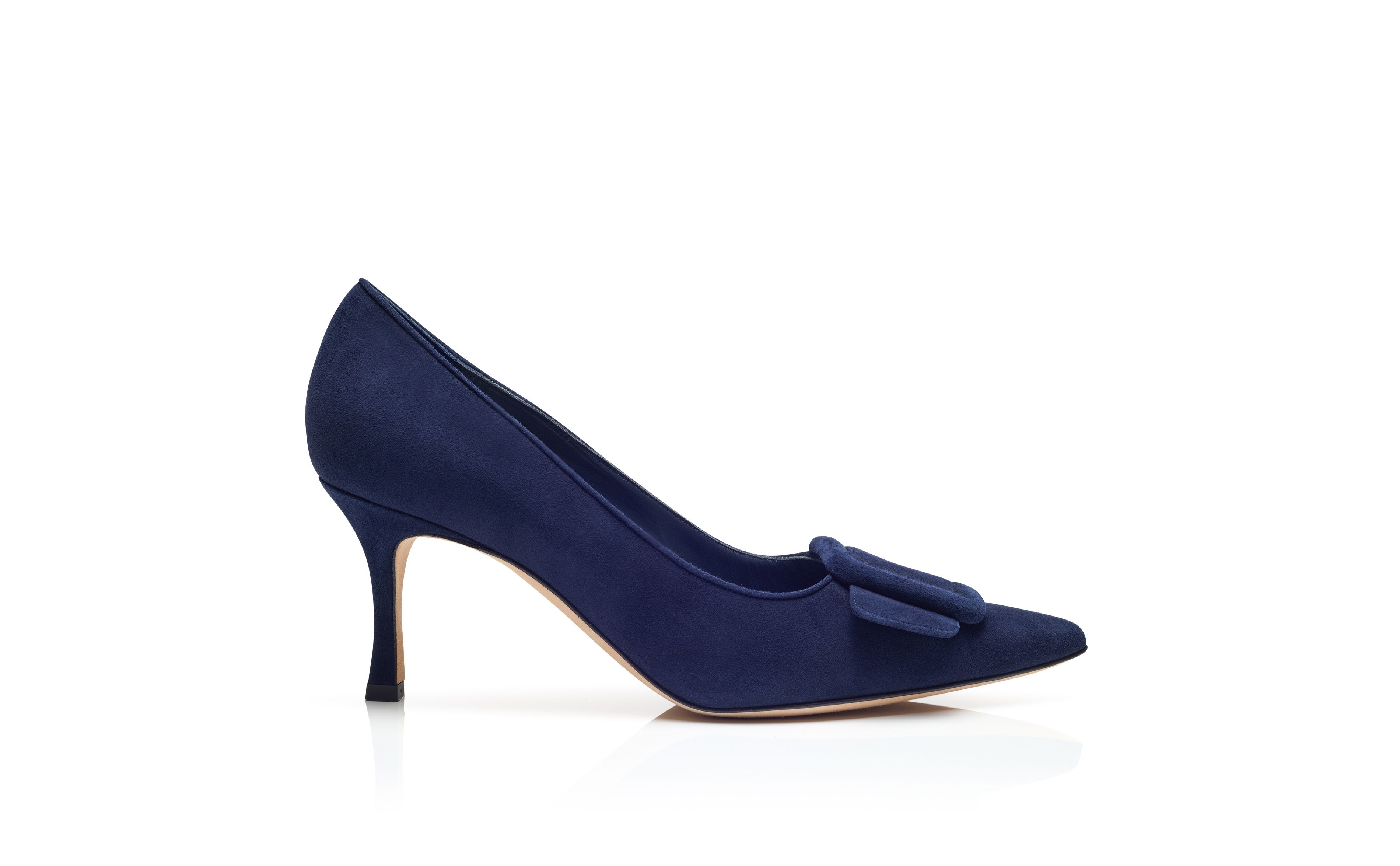 Navy Blue Suede Buckle Detail Pumps - 1