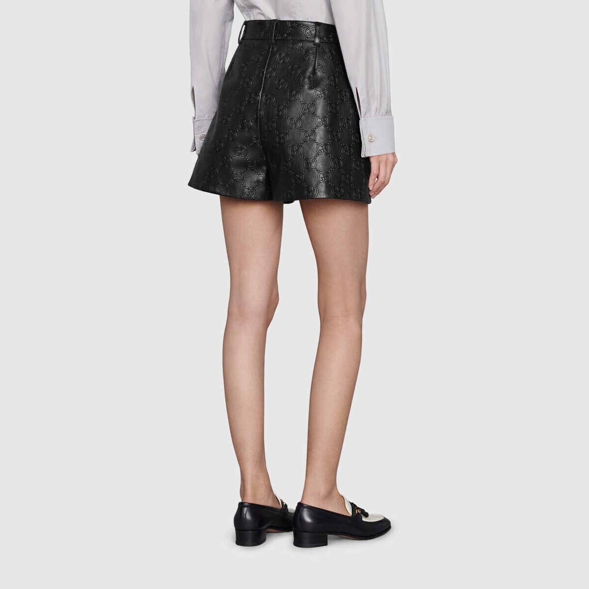 GG embossed leather shorts - 4