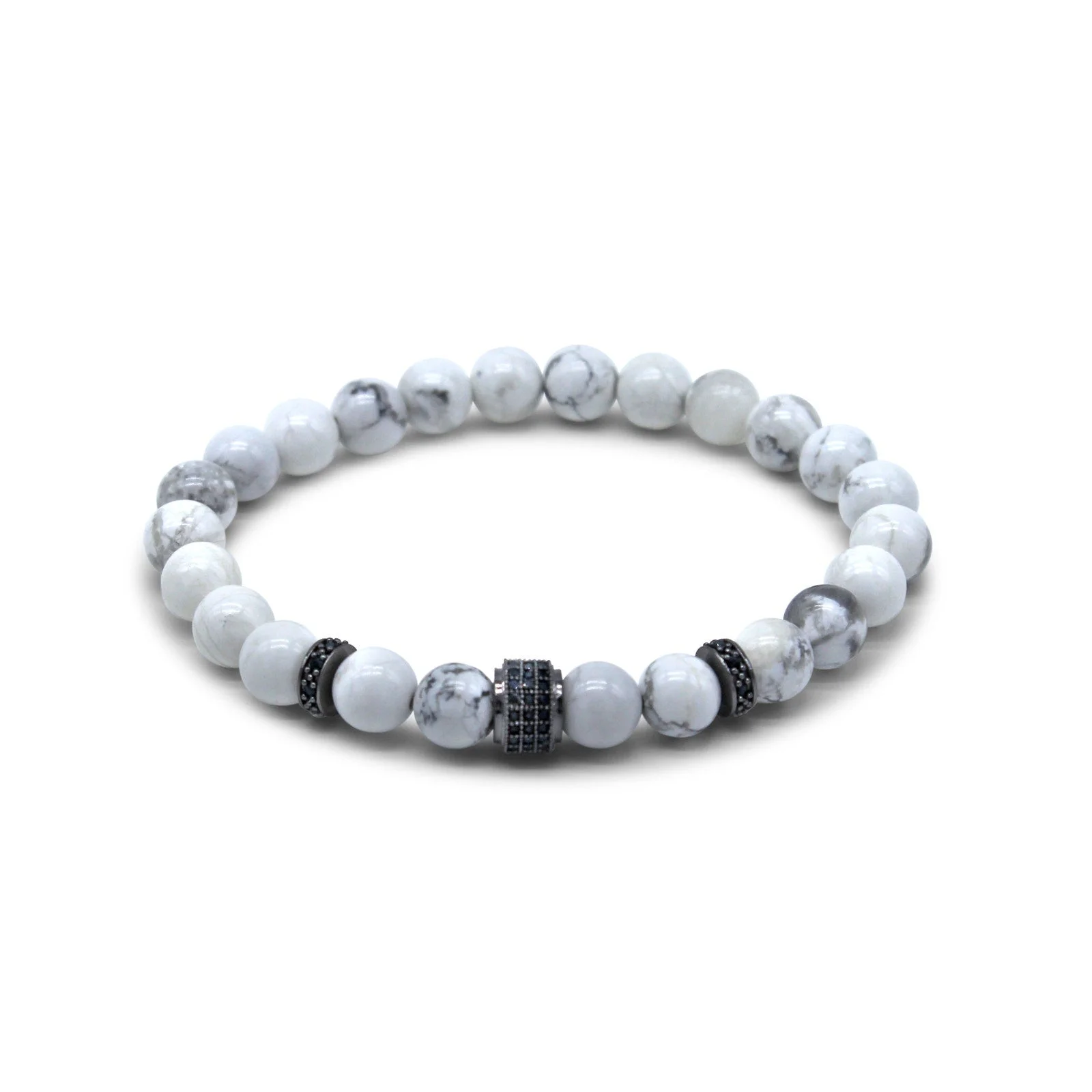 Bracelet - Carrara Marble Black Rhodium Drum Pavé - 1