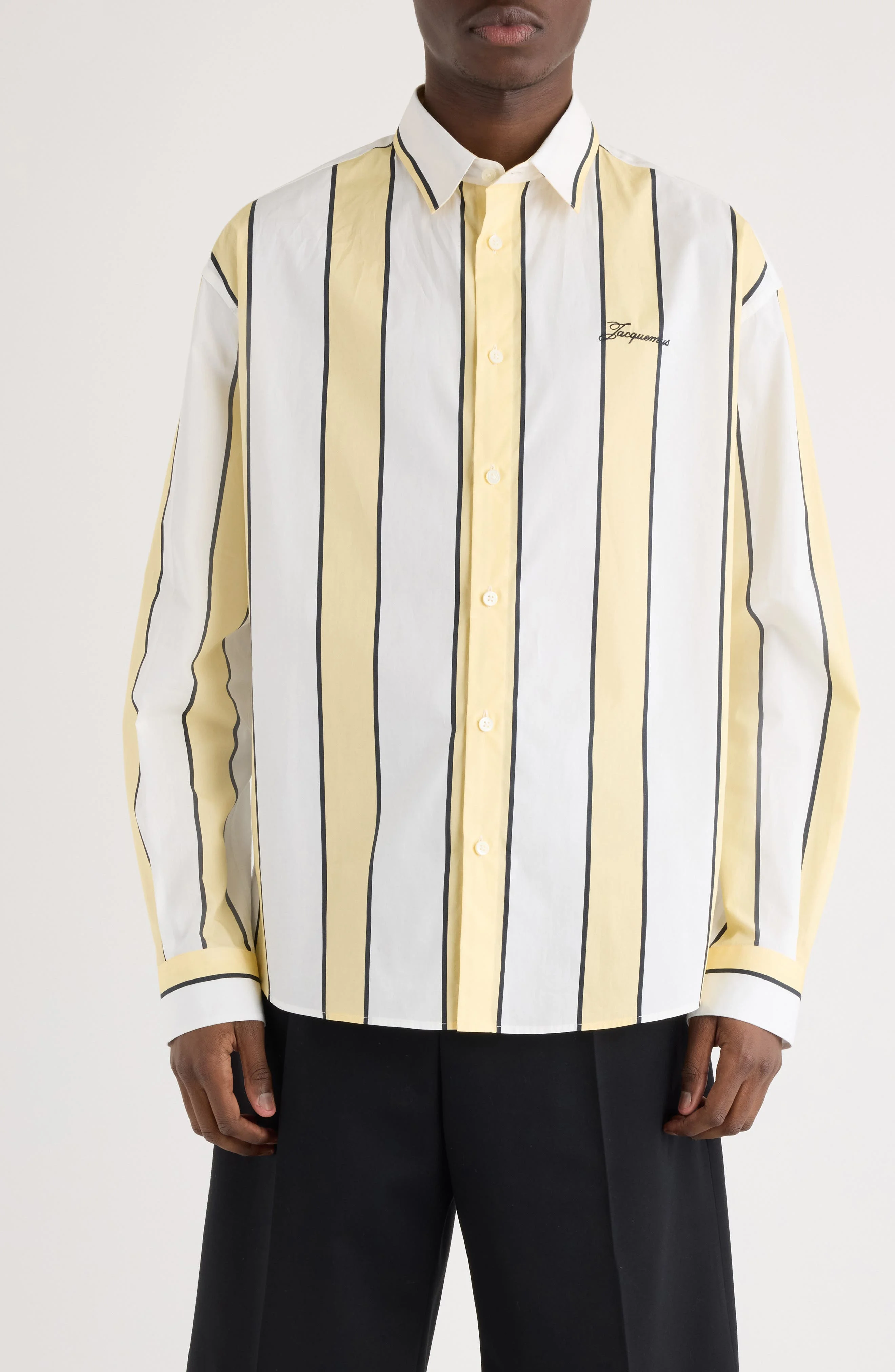 Jacquemus La Chemise Simon Stripe Button-Up Shirt in Print Stripes White /Yellow at Nordstrom - 1