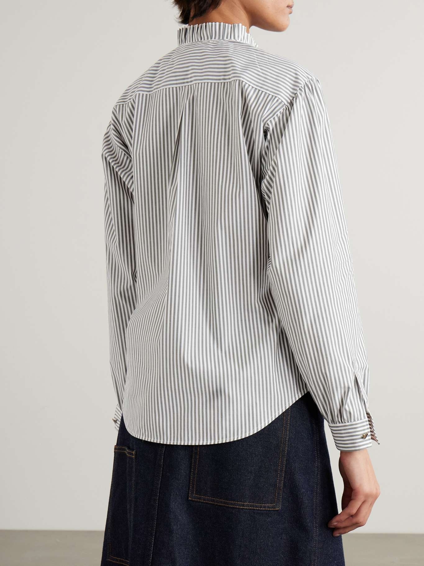 Didy logo-embroidered ruffled striped cotton-blend poplin shirt - 4