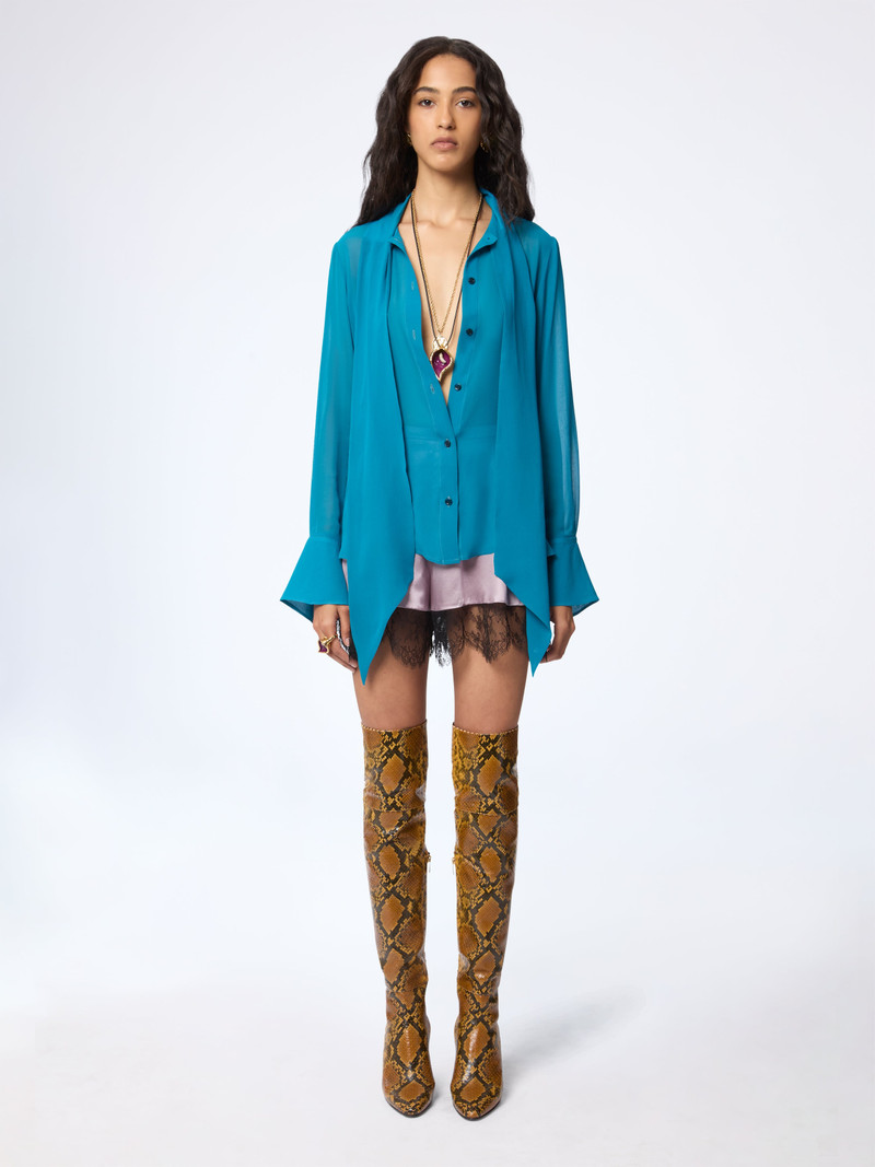 NINA RICCI Blue Lavalliere Satin Shirt outlook